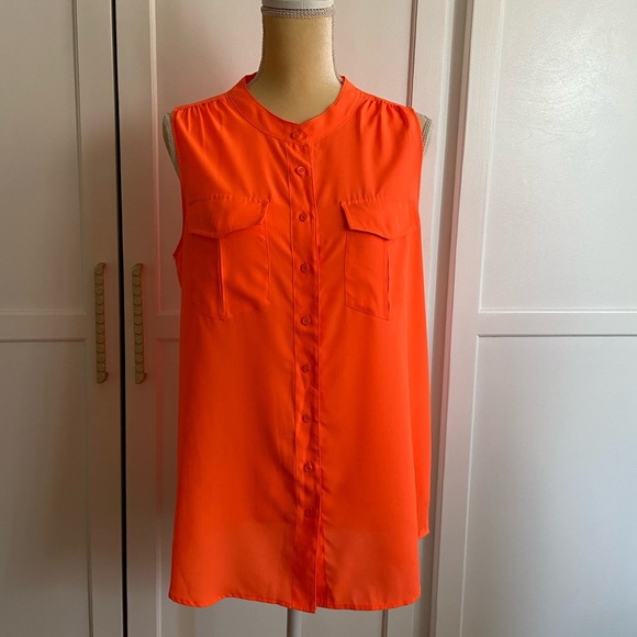 J. CREW Neon Orange Sleeveless Top Size 12 - Picture 3 of 8
